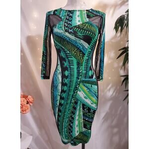 Good Time USA Vtg Y2K XOXO Art to Wear Geometric Mesh Panel Bodycon Dress Size M